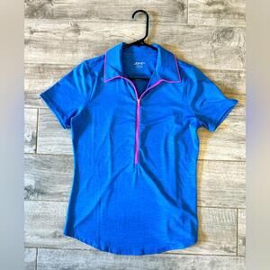 Jofit Women’s Small 1/4 Zip Golf Polo Blue With Pink Zipper